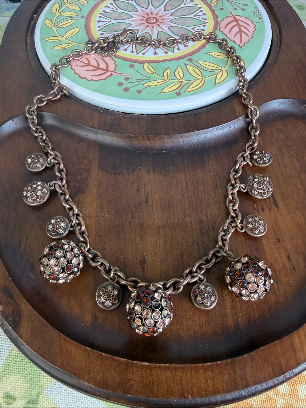 Crystal Ball Pendant Necklace in Amber and Clear Tones